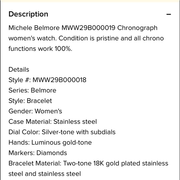 Michele Two tone Belmore Chronograph watch main image 5